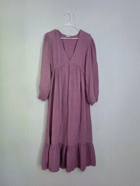 Stark X Boho Light Purple V-Neck Long Sleeve Maxi Dress